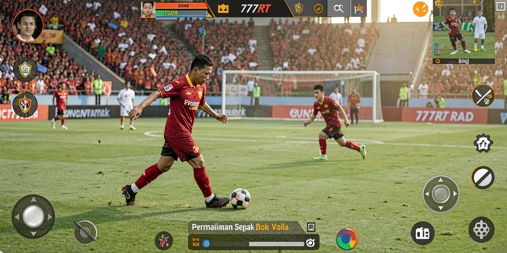 Tampilan gameplay <strong>777RT</strong> yang mendebarkan dalam pertandingan sepak bola.