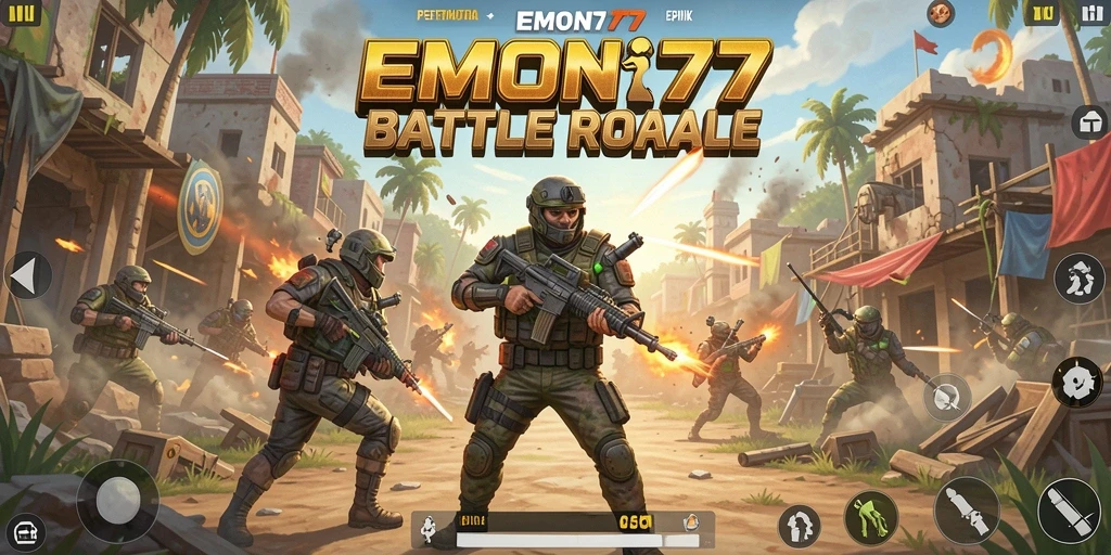 Gameplay seru dalam EMON77 saat bertempur untuk bertahan hidup.
