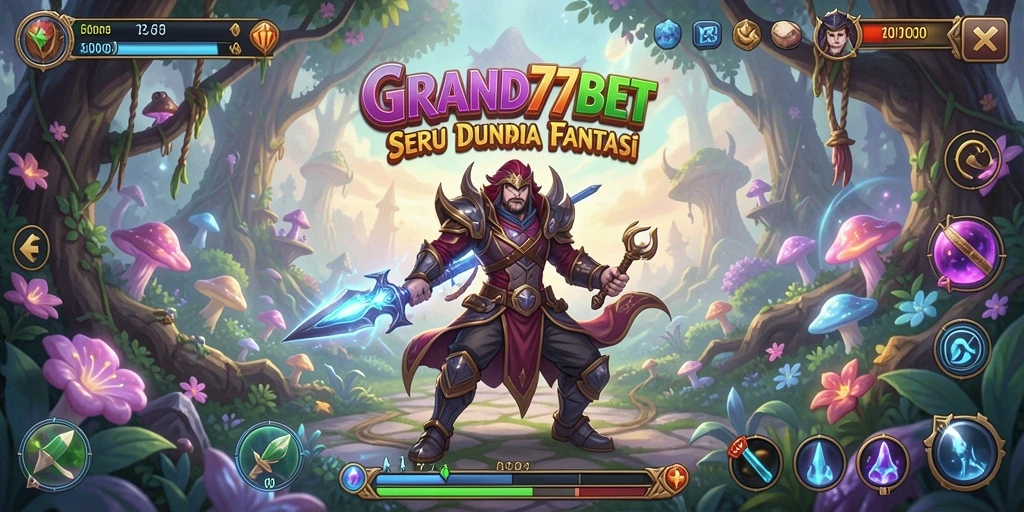 Tampilan gameplay GRAND77BET dengan karakter menjelajahi dunia petualangan yang menakjubkan.