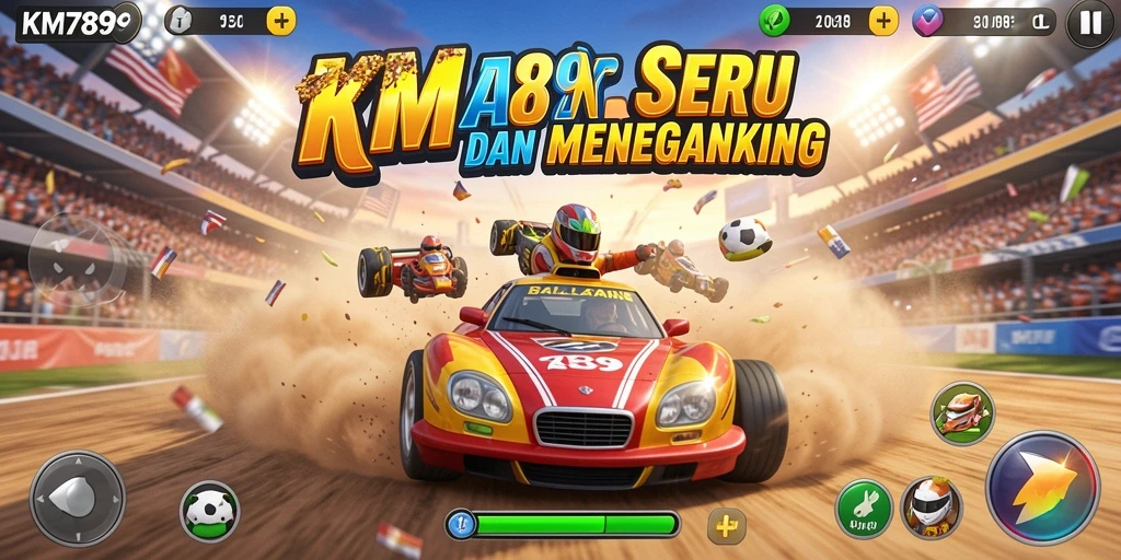 Screenshot gameplay KM789 yang menampilkan balapan yang menegangkan.