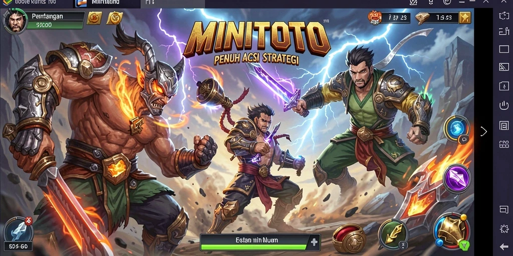 Tangkapan layar gameplay MINITOTO menampilkan pertarungan seru antara karakter yang berbeda.