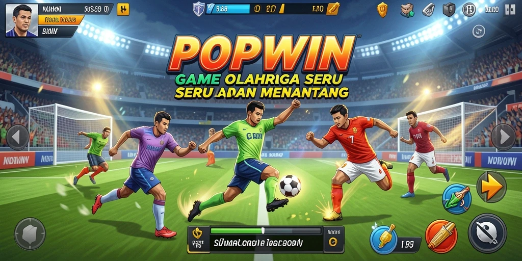 Tangkapan layar gameplay POPWIN menunjukkan aksi seru dalam berbagai cabang olahraga.