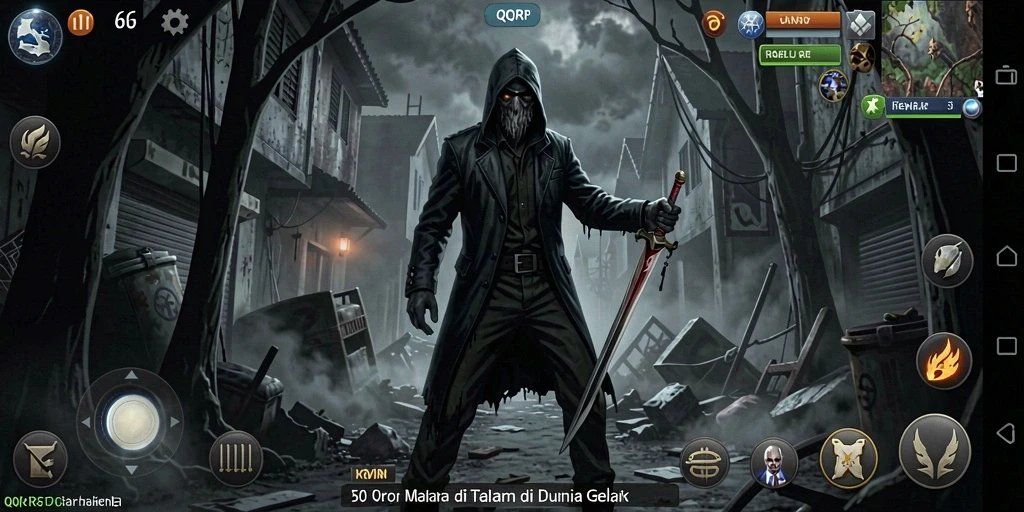Screenshot menampilkan suasana gelap dan menakutkan dalam gameplay QQRP.