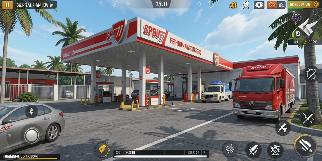 Gameplay SPBU77 yang mendebarkan dalam pertahanan menara.