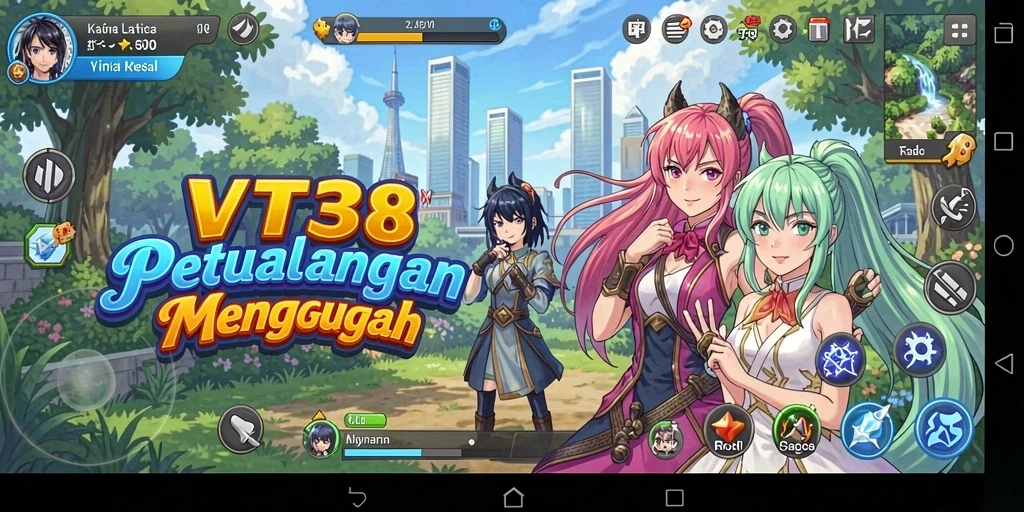 Screenshot VT38 menunjukkan aksi pertarungan seru dalam gaya Anime.